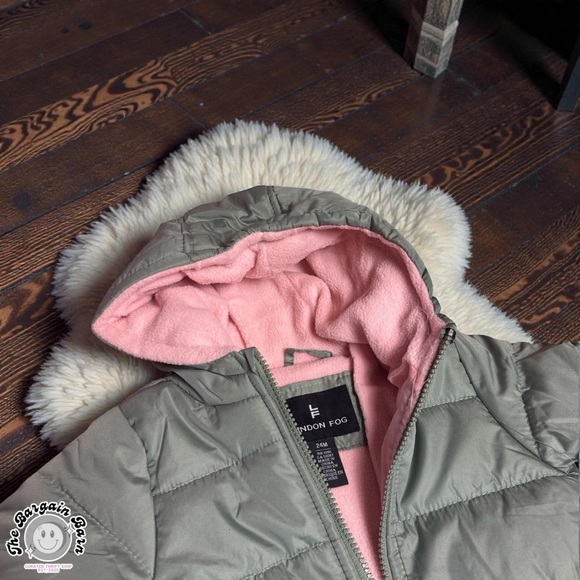 London Fog Toddler Hooded Puffer Jacket Dark Green Pink Lined NWT (24M) - Picture 4 of 6